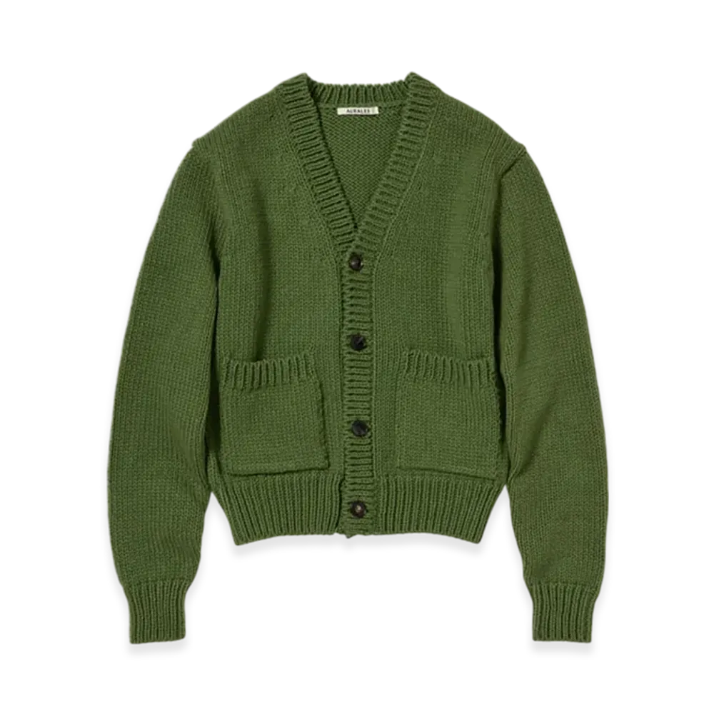 AURALEE Wool Cashmere Felted Knit Cardigan "Olive"