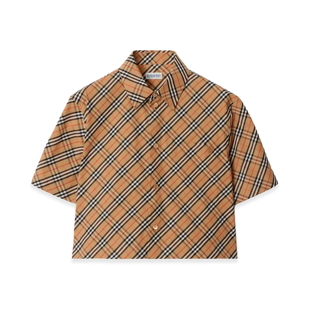 Burberry Women's B Shield Check Short Sleeve Shirt "Beige"