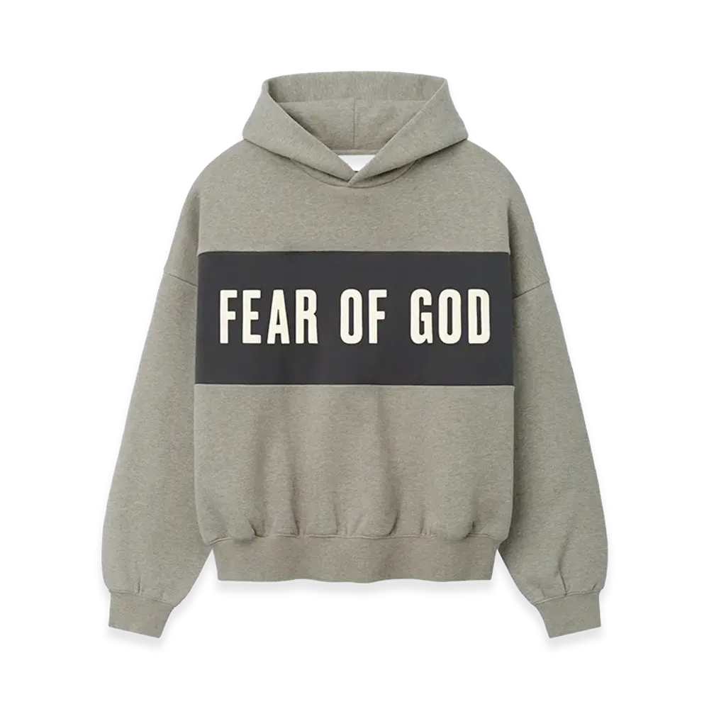 FEAR OF GOD ESSENTIALS Cropped Relaxed Panelled Hoodie "Seal Heather/Iron Grey"