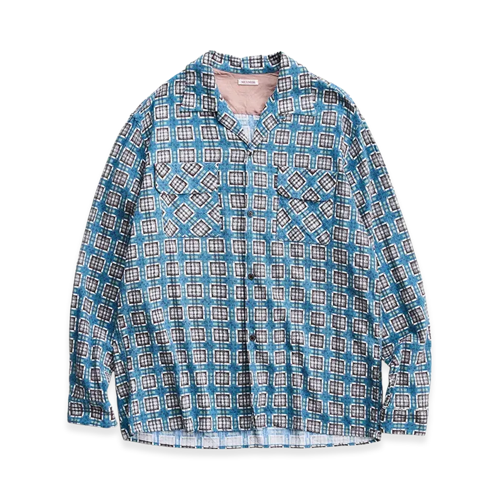 NICENESS C.Roni Print Flannel Check Board Shirt "Blue"