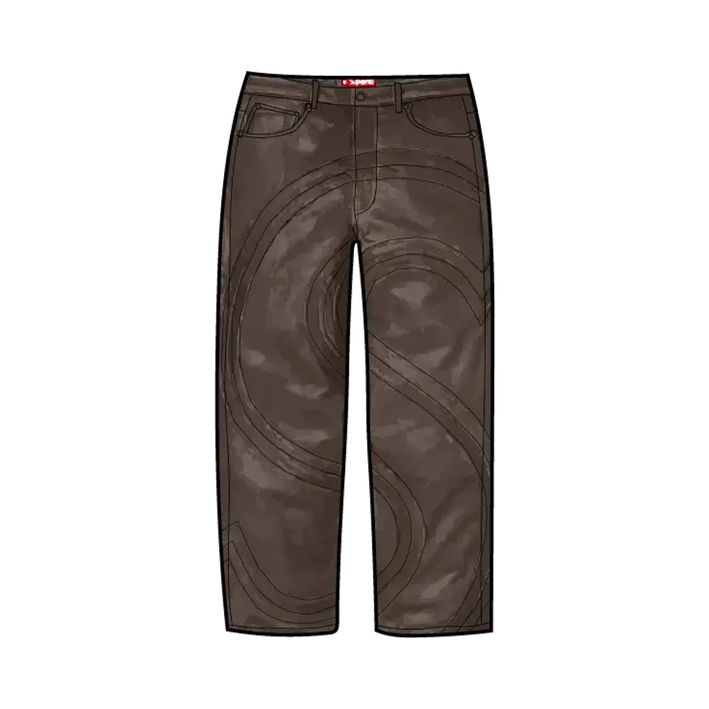 Supreme S Logo Leather Baggy 5-Pocket Jean "Brown"