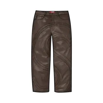 Supreme S Logo Leather Baggy 5-Pocket Jean "Brown"