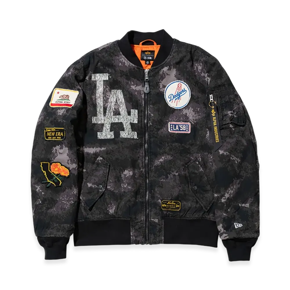 NEW ERA x MLB x Alpha Industries MA-1 Bomber Jacket Los Angeles Dodgers "Black Camo"