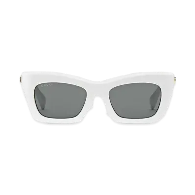 GUCCI Specialized Fit Rectangular Sunglasses "Shiny White"