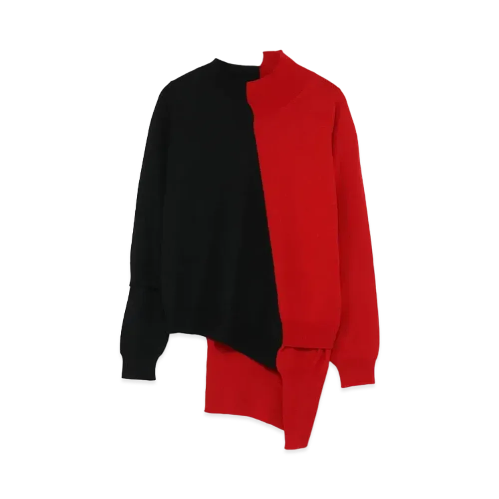 Yohji Yamamoto Y's W PLAIN STITCH LAYERING TASTE DIAGONAL PULLOVER "Red"