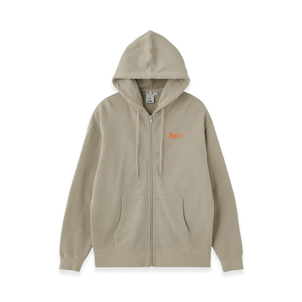 X-Girl Embroidered Logo Zip Up Sweat Hoodie "Beige"