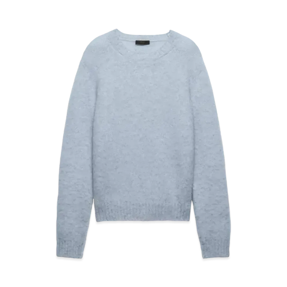 PRADA Men's Shetland Wool Crew-Neck Sweater "Sky Blue"