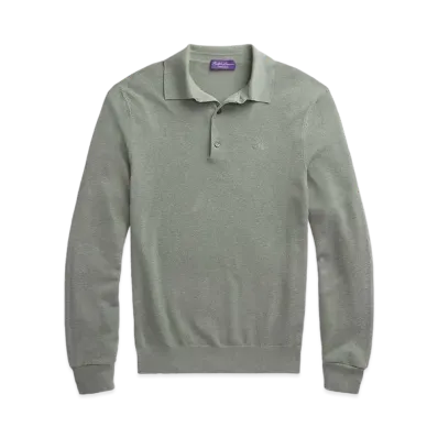 Ralph Lauren Purple Label Monogram Silk Blend Polo Collar Sweater "Green"