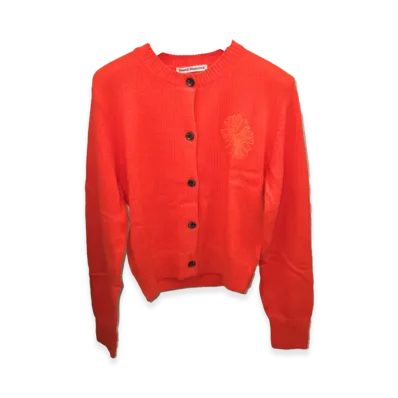 Mardi Mercredi Raccoon Blended Cardigan Round Neck "Red Orange"