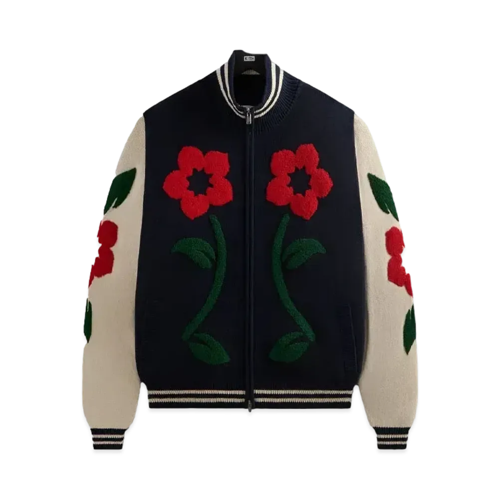 Kith Floral Crest Wyona Full Zip Sweater "Nocturnal"