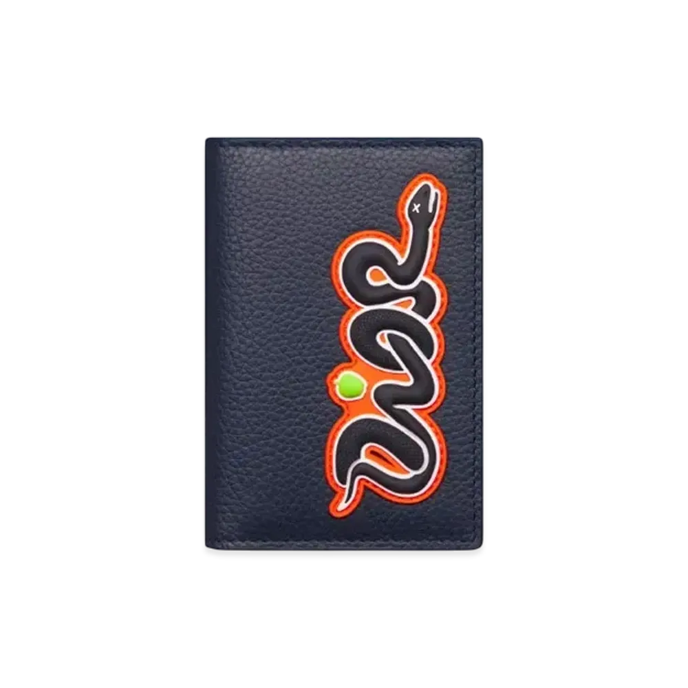 Dior x KAWS Vertical Bifold Card Holder Grained Calfskin "Navy Blue/Vermilion Red"
