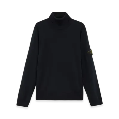 Stone Island 525C4 Light Pure RWS Wool Turtleneck Sweater with Ribbed Details - 24FW "Navy Blue"