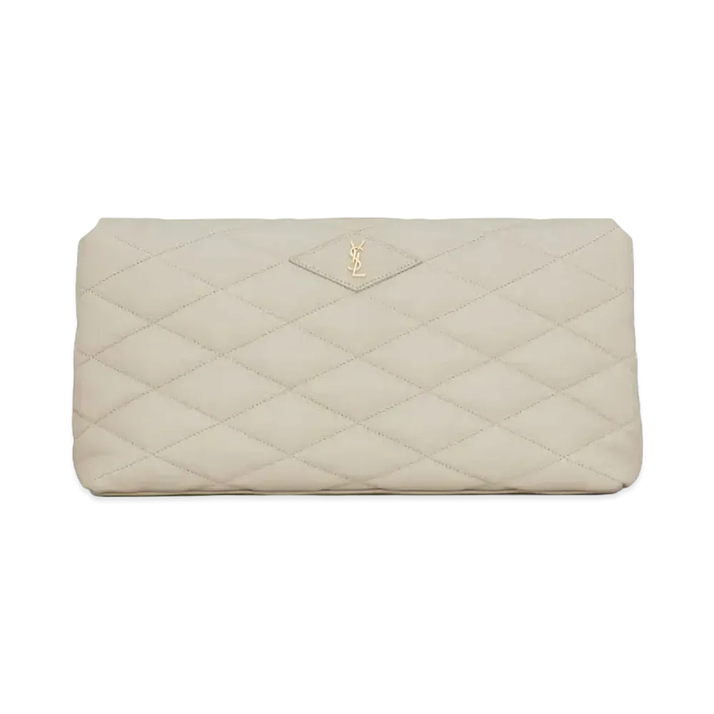 SAINT LAURENT Sade Puffer Envelope Clutch In Lambskin "Vintage White"