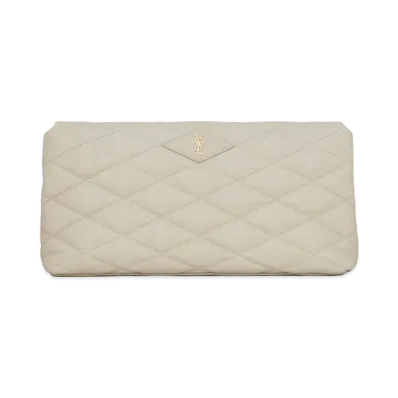 SAINT LAURENT Sade Puffer Envelope Clutch In Lambskin "Vintage White"