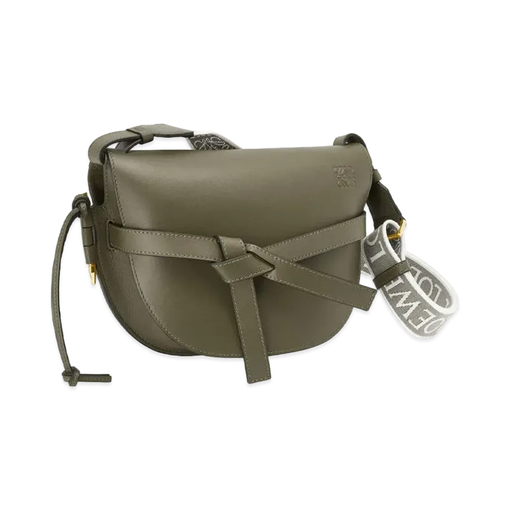 LOEWE Small Gate Bag In Soft Calfskin And Jacquard "Autumn Green"