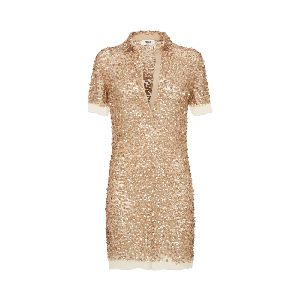 FENDI Women's Tulle Dress with Bead Embroidery "Gold"