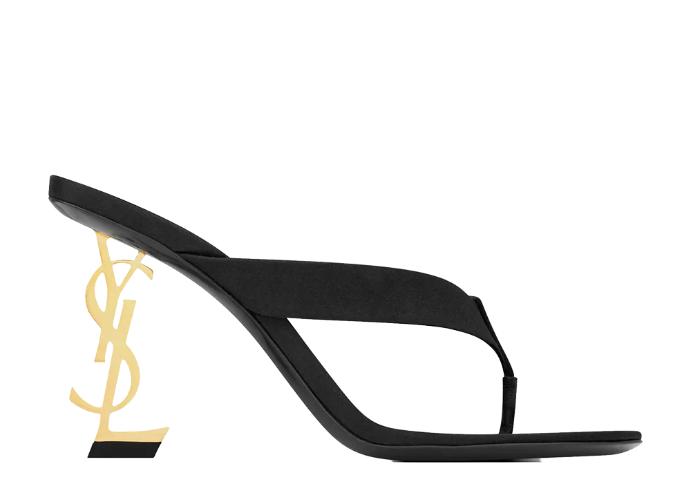 Saint Laurent Women's Black Satin Opyum Thong Mules "Black"