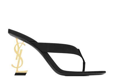 Saint Laurent Women's Black Satin Opyum Thong Mules "Black"