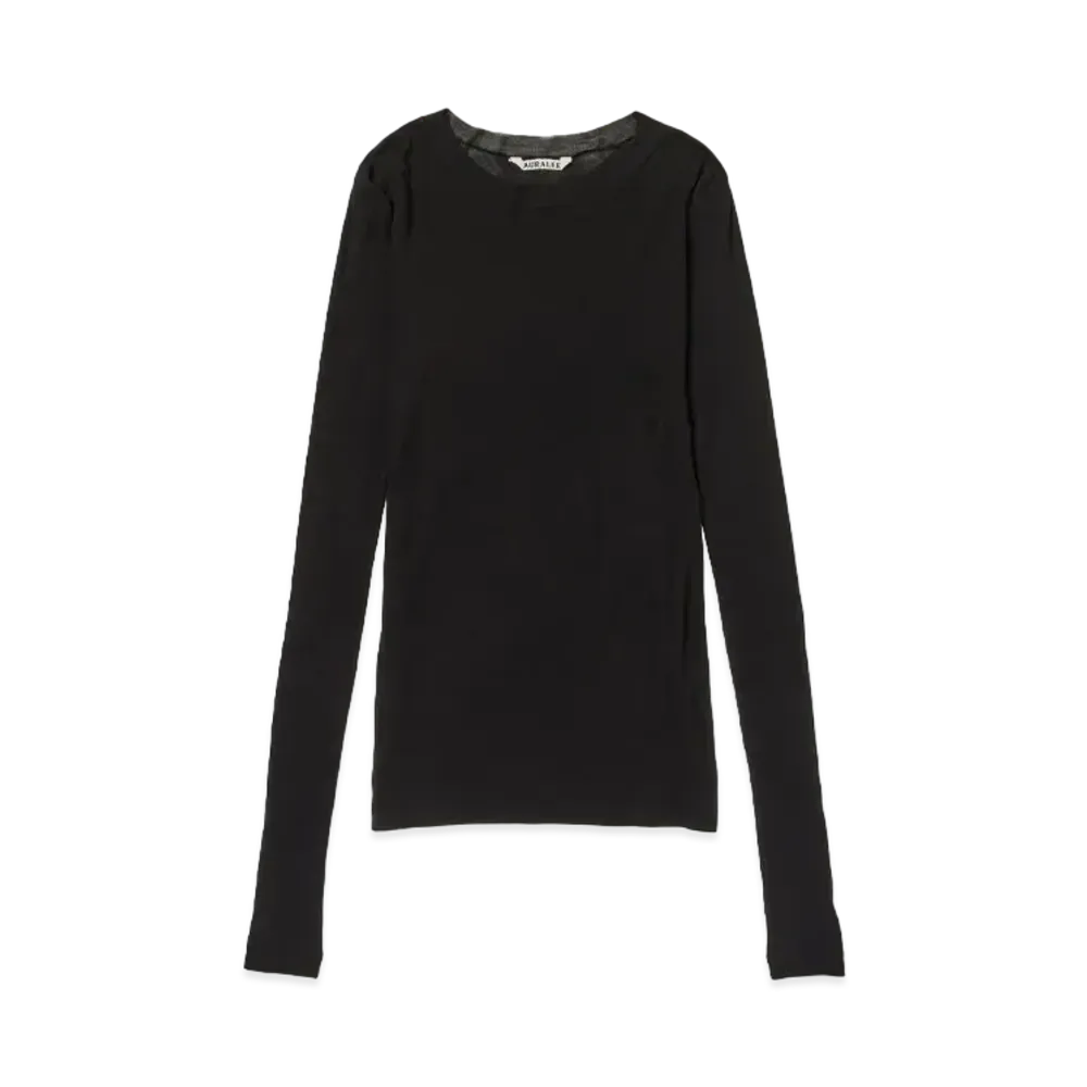 AURALEE Super High Gauge Sheer Rib L/S Tee "Black"