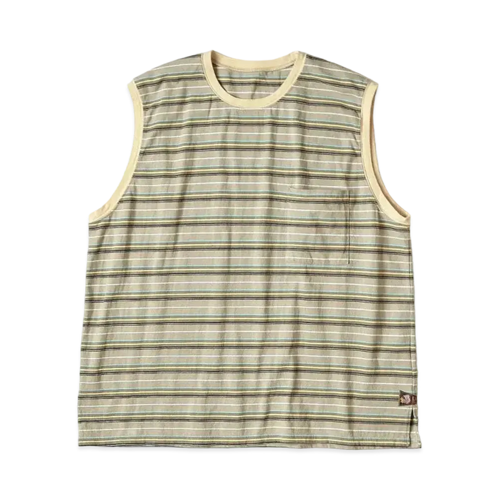 KAPITAL Multi Border India Sleeveless Big Tee "Beige Brown"