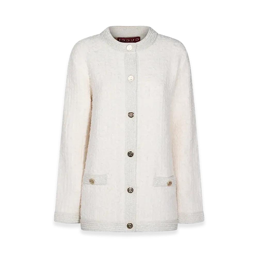 GUCCI Women's Stretch Boucle Cardigan "White"