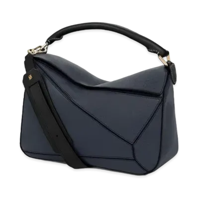 LOEWE Small Puzzle Bag In Soft Grained Calfskin "Midnight Blue / Black"