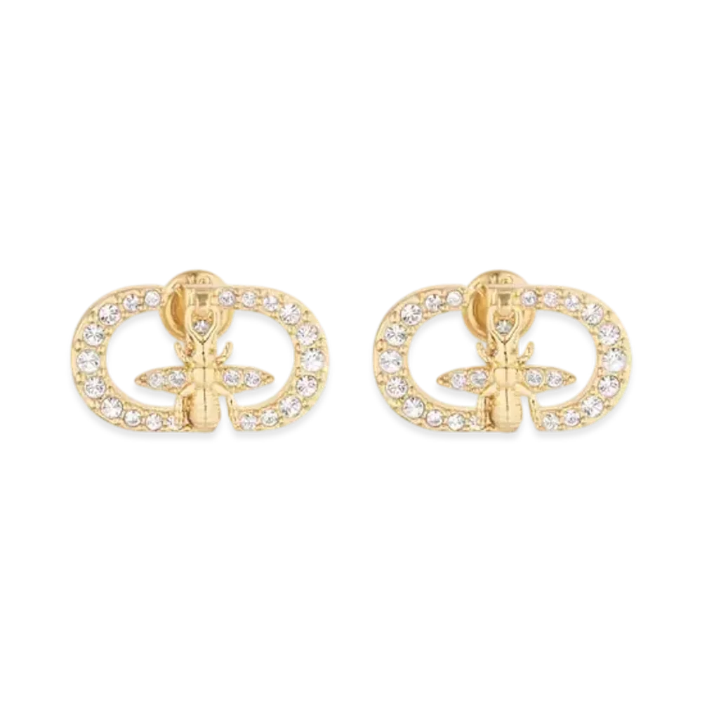 Dior Petit CD Bee Stud Earrings Metal and Crystals "Gold/Silver"