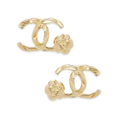 CHANEL CC Camelia Stud Earrings "Gold"