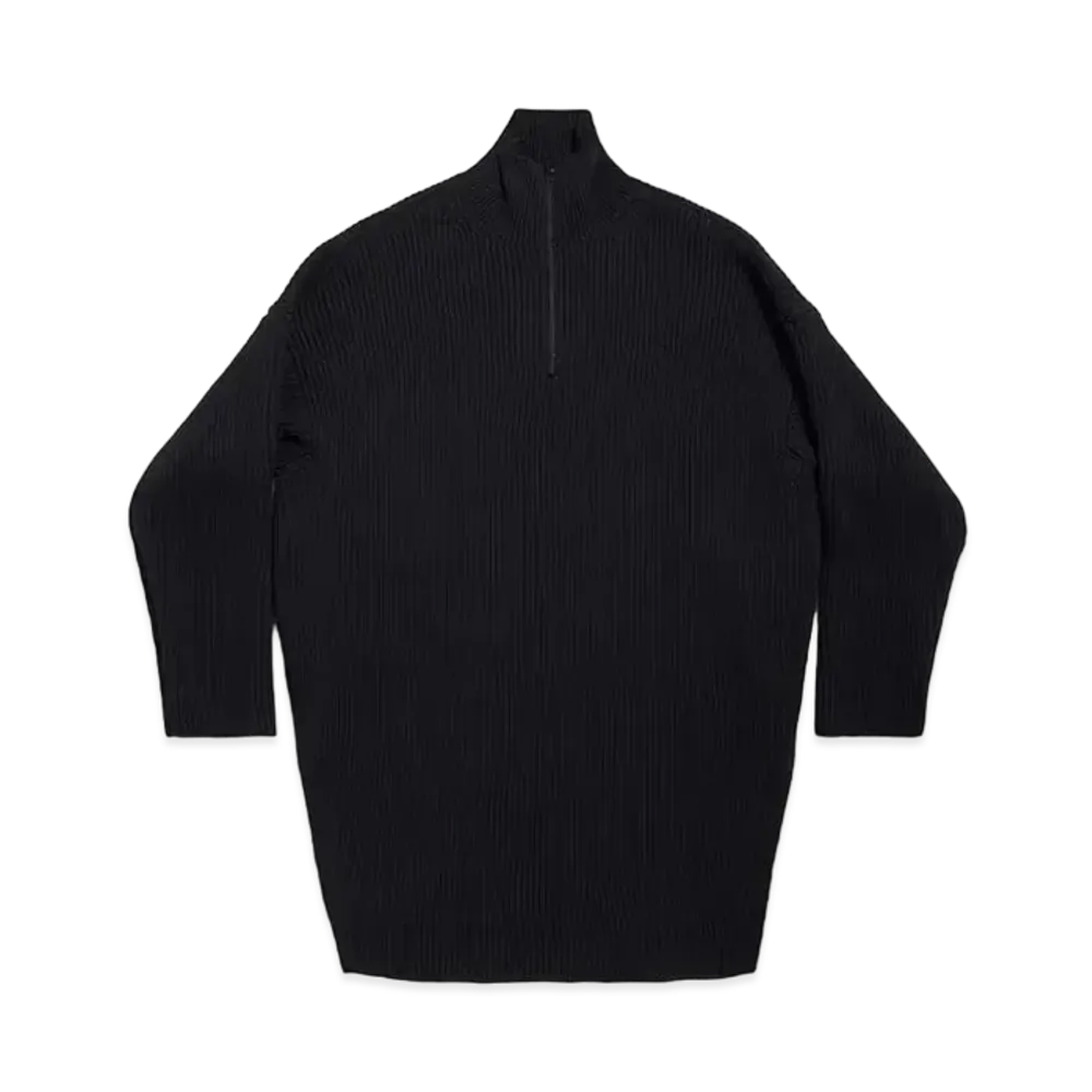 BALENCIAGA Men's Half Zip High Neck Poncho Fisherman's Rib Wool Knit "Black"