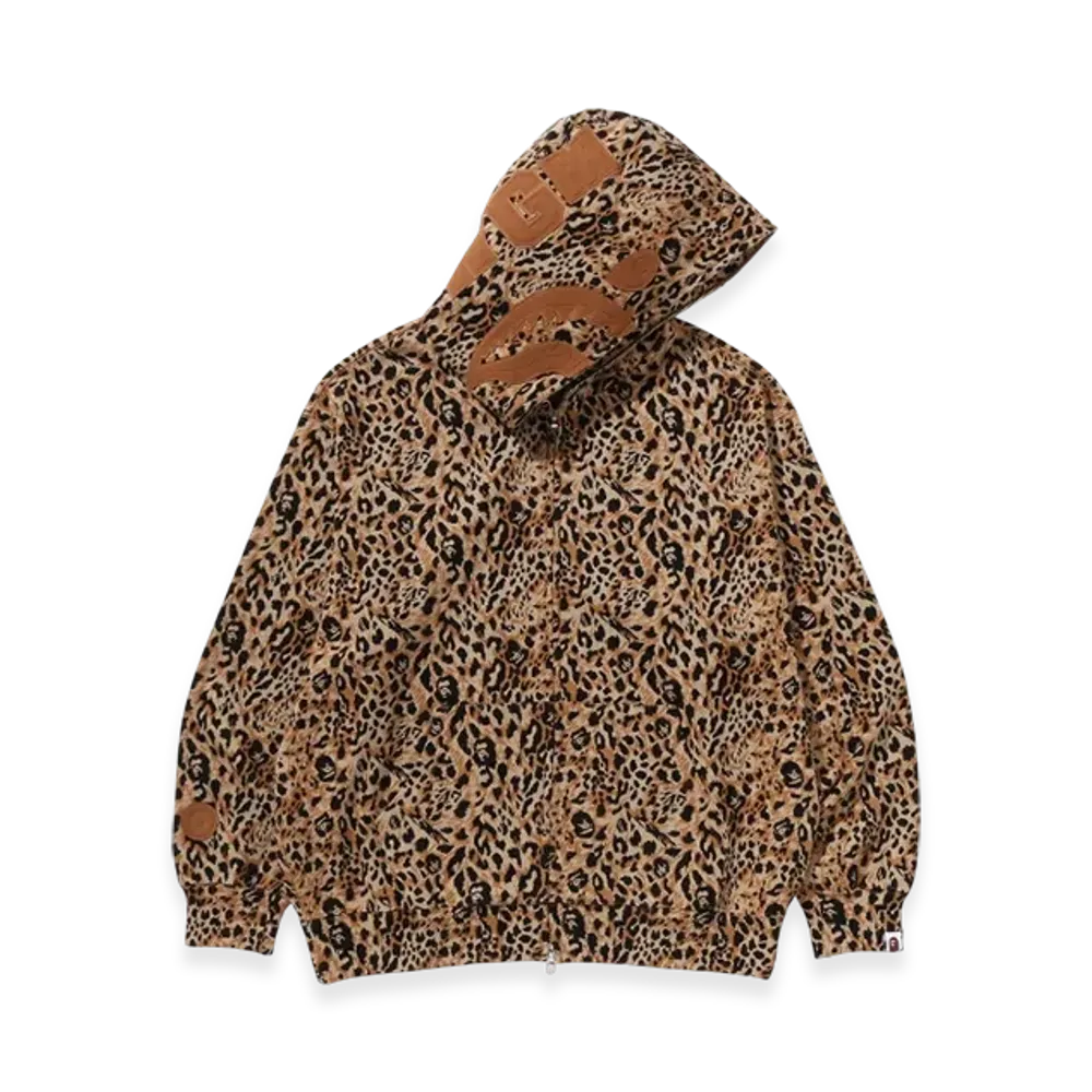 A BATHING APE Wild Leopard Pattern Shark Relaxed Fit Full Zip Hoodie "Beige"