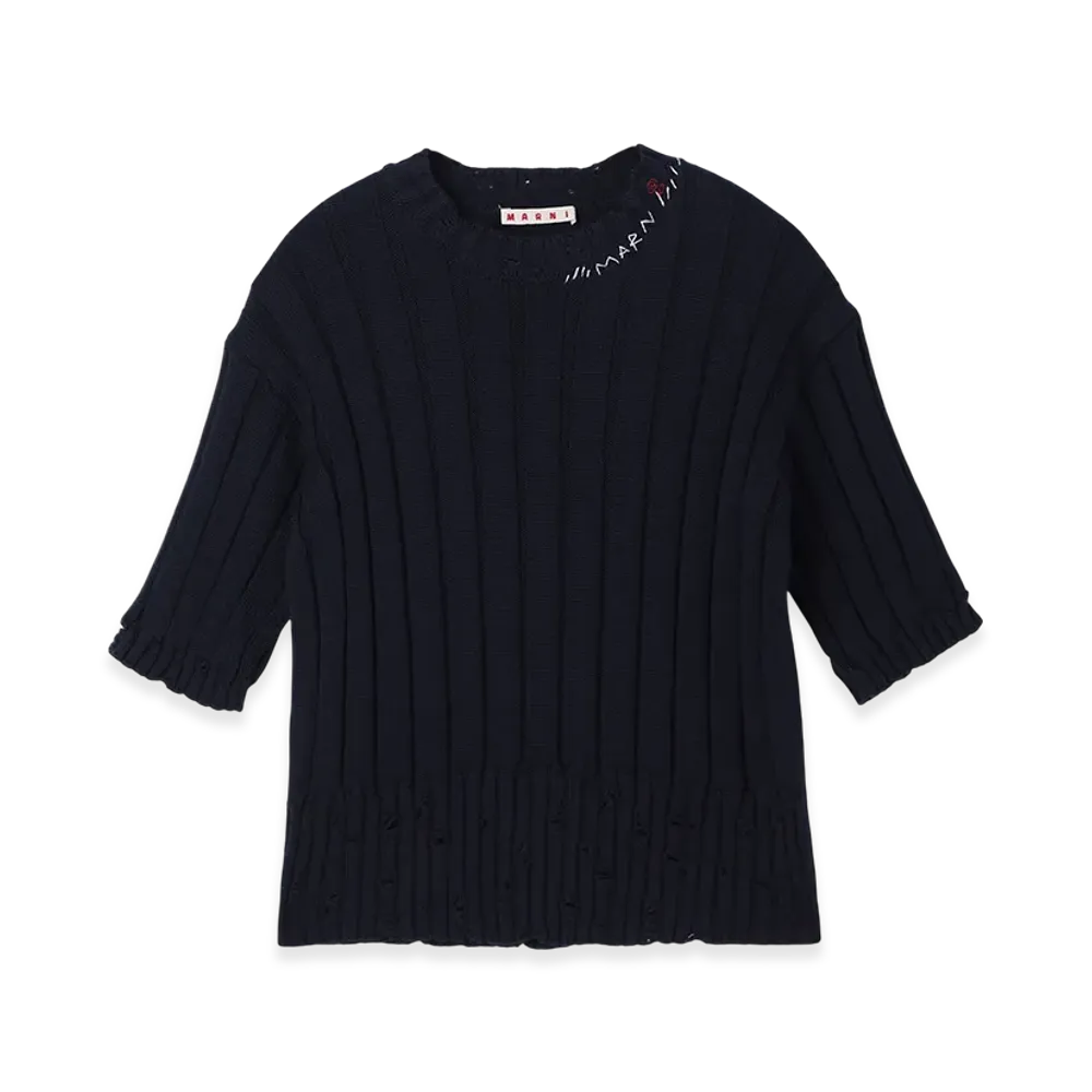 MARNI Crew Neck Short Sleeve Knit "Navy"