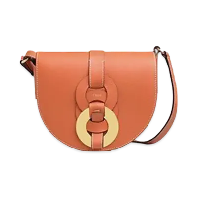 Chloe Small Darryl Saddle Bag In Small Grain & Smooth Calfskin "Orange"