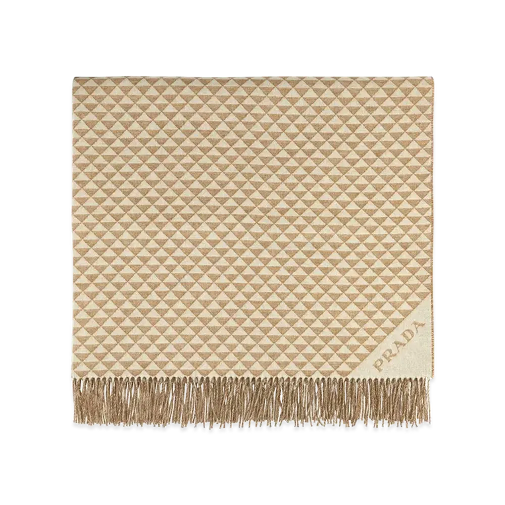 PRADA Embroidered Wool Blend Symbole Double Blanket "Printed"