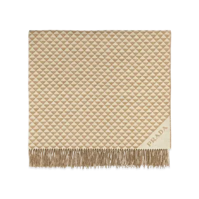 PRADA Embroidered Wool Blend Symbole Double Blanket "Printed"