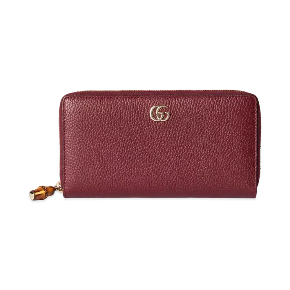 GUCCI Double G Zip Wallet with Bamboo "Rosso Ancora"