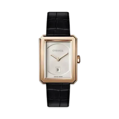 CHANEL Boy Friend Watch Medium Version Quilted Pattern Calfskin Strap and Second Strap Included "Beige Gold"
