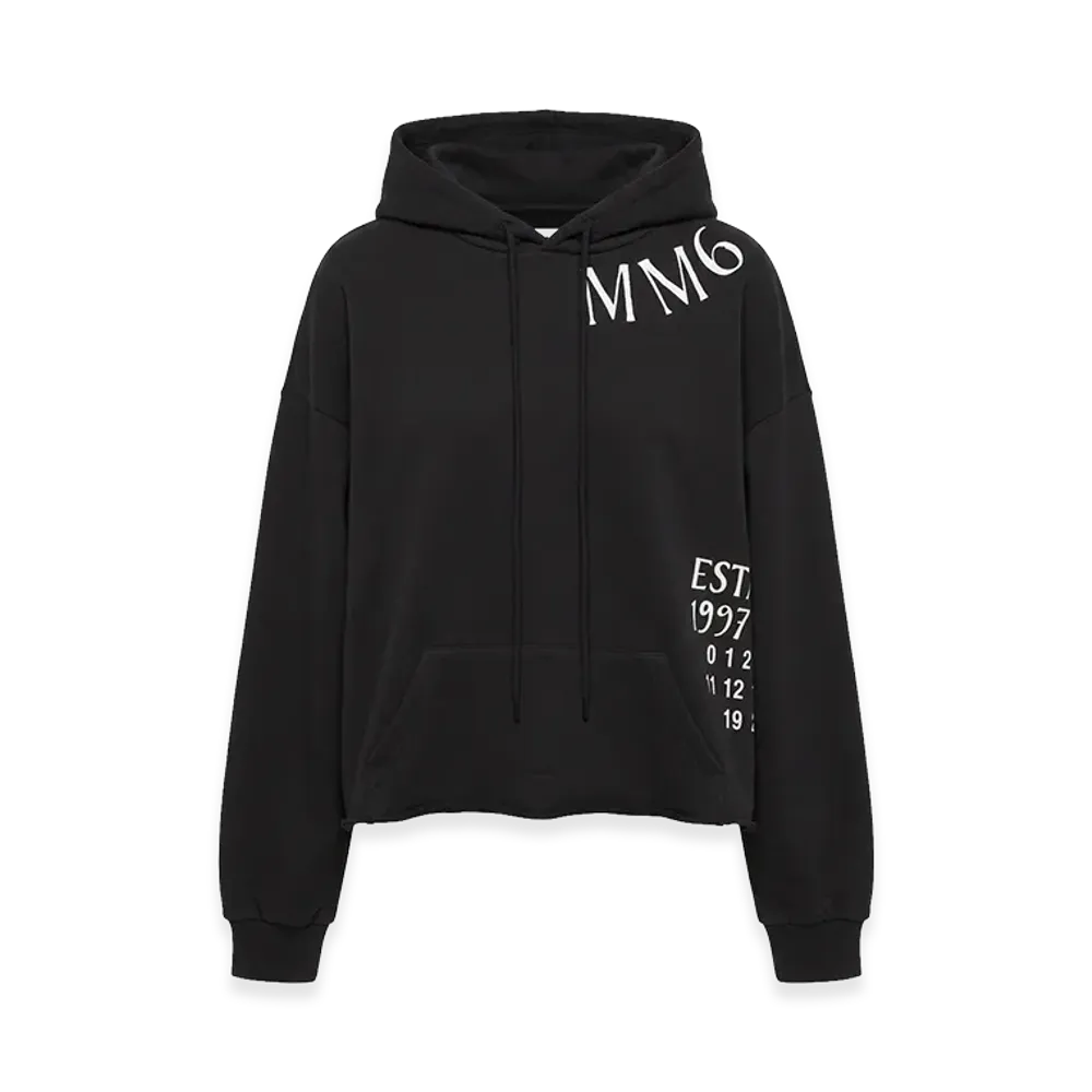 MM6 Maison Margiela Women's Logo Print Cropped Hoodie "Black"