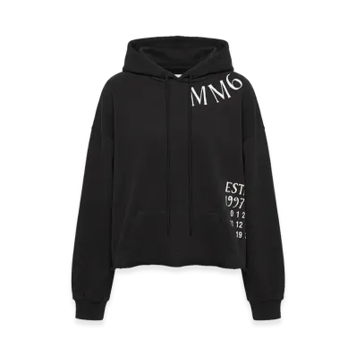 MM6 Maison Margiela Women's Logo Print Cropped Hoodie "Black"