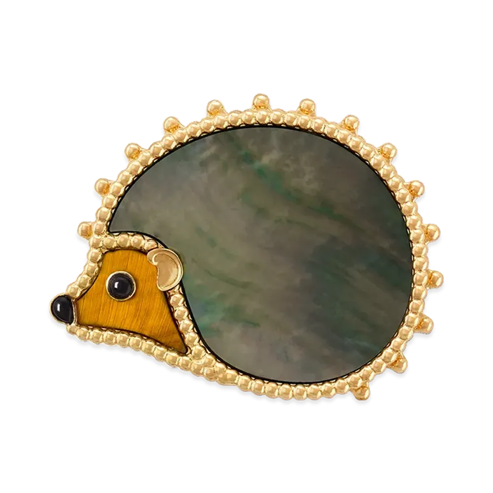 Van Cleef & Arpels Lucky Animals Hedgehog clip "18K Yellow gold/Onyx/Tiger's eye/Mother-of-pearl"