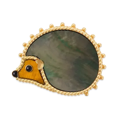 Van Cleef & Arpels Lucky Animals Hedgehog clip "18K Yellow gold/Onyx/Tiger's eye/Mother-of-pearl"