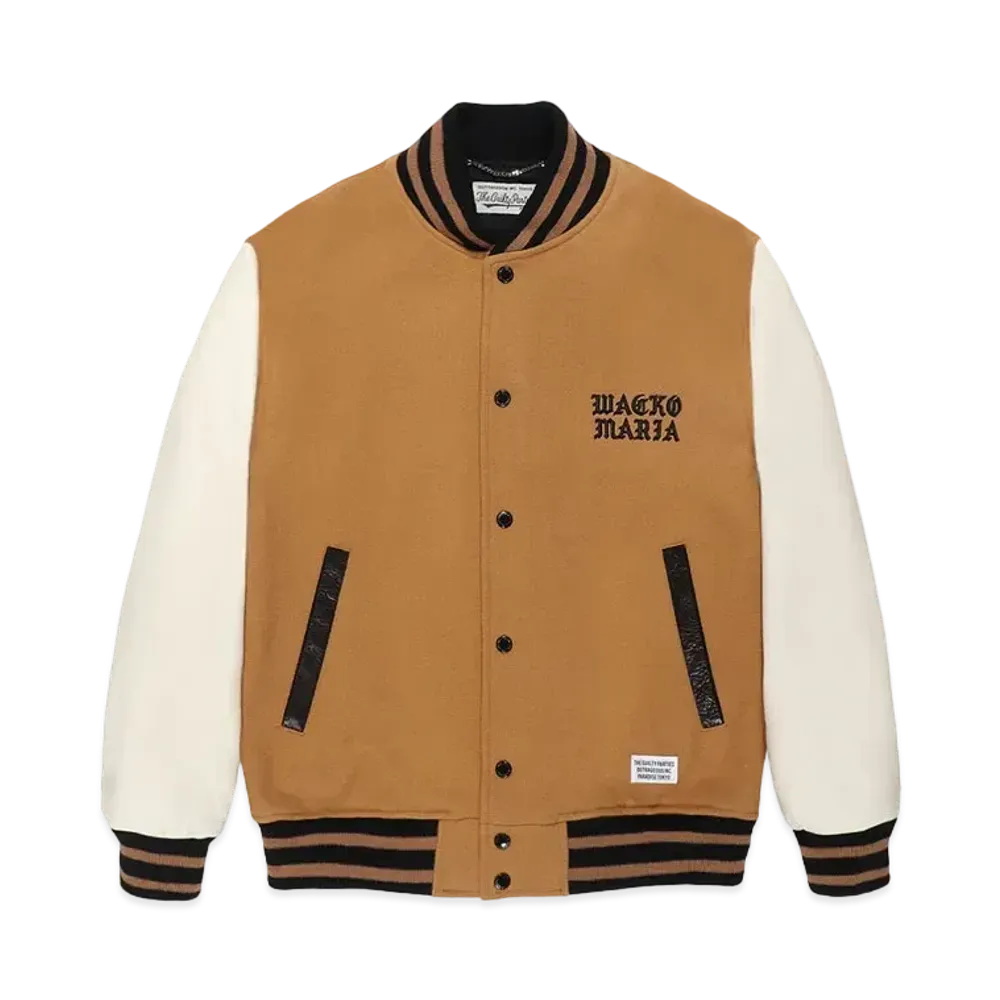 WACKO MARIA Cowhide Leather Varsity Jacket "Beige"