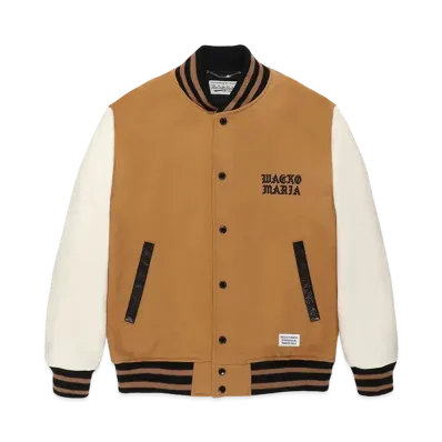 WACKO MARIA Cowhide Leather Varsity Jacket "Beige"