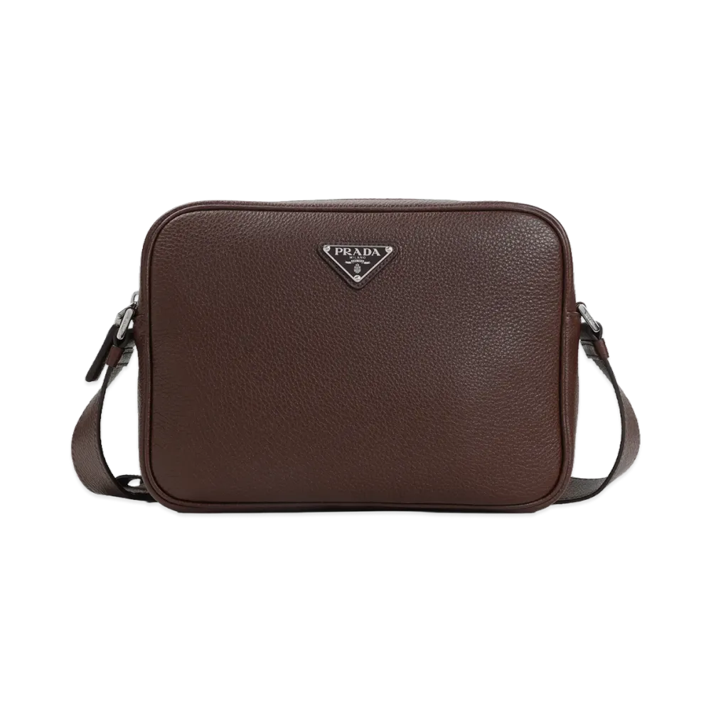 PRADA Grained Leather Shoulder Bag "Brown"