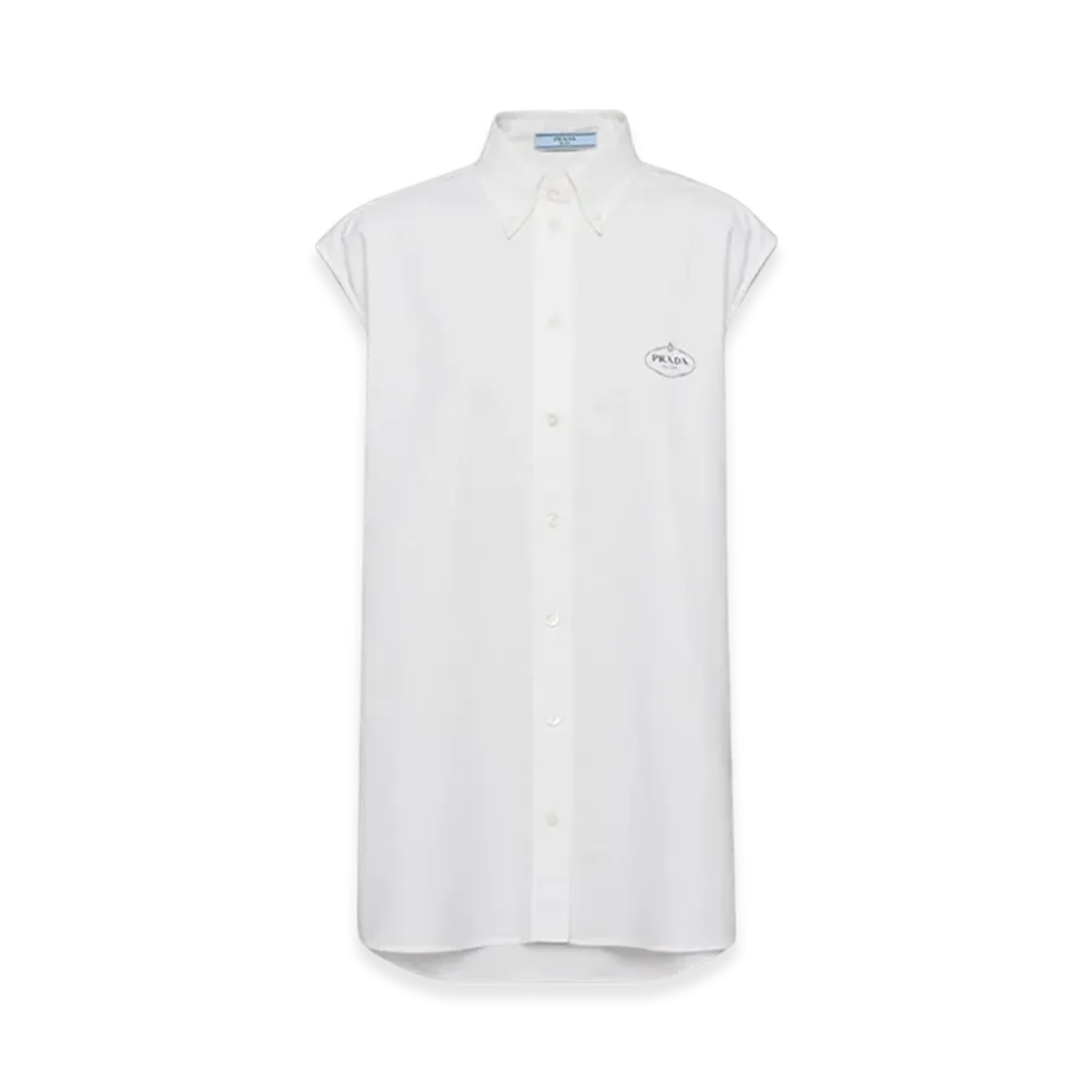PRADA Women's Embroidered Oxford Cotton Shirt "White"