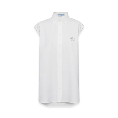 PRADA Women's Embroidered Oxford Cotton Shirt "White"