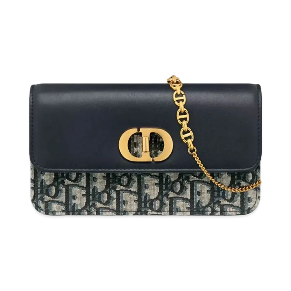 Dior Miss Caro Pouch with Chain Dior Oblique Jacquard and Smooth Calfskin "Blue"