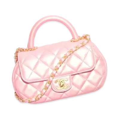 CHANEL Small Bag With Top Handle Pearly Lambskin & Gold Tone Metal "Coral Pink"