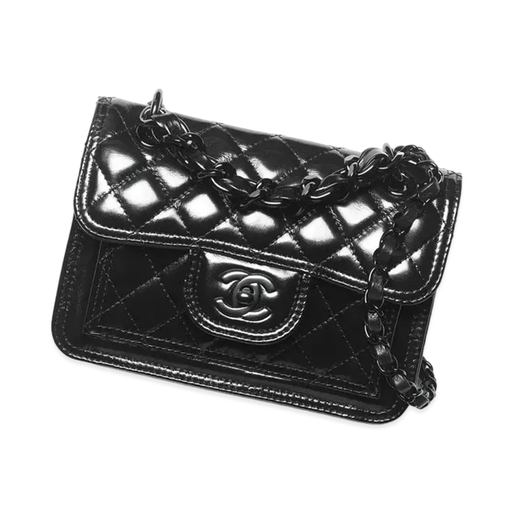 CHANEL Mini Flap Bag Shiny Crumpled Calfskin "Black"