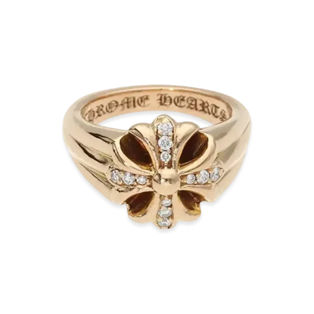 Chrome Hearts 22K Cut Out CH Plus Small Pave Diamond Ring "Yellow Gold"