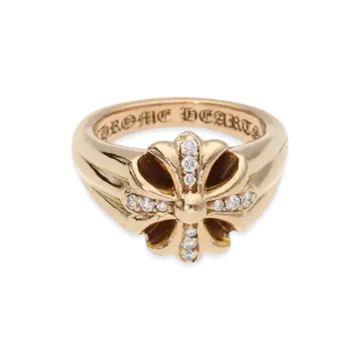 Chrome Hearts 22K Cut Out CH Plus Small Pave Diamond Ring "Yellow Gold"